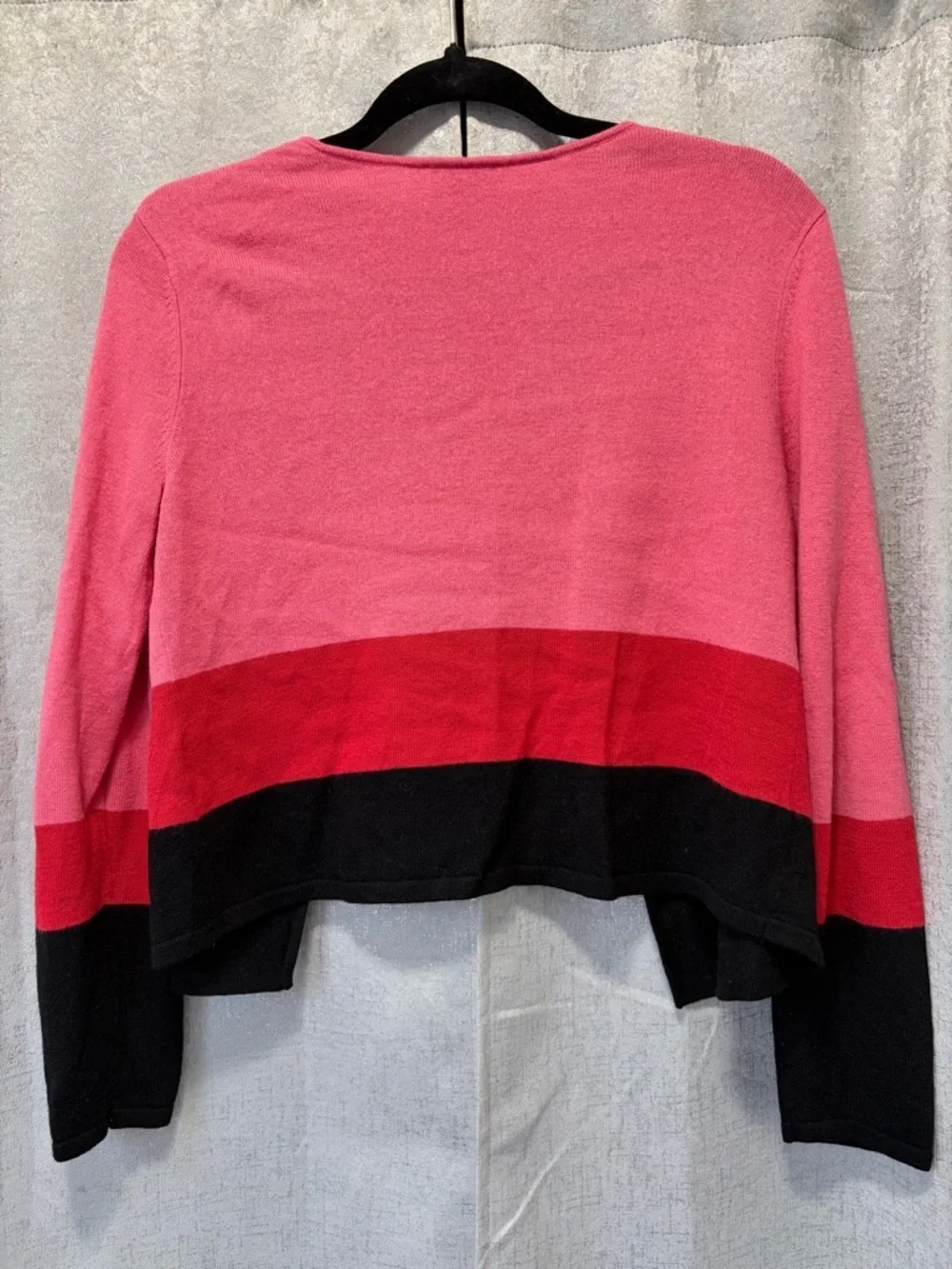 J. Jill Pink Red Black Open-Front Colorblock Cardigan